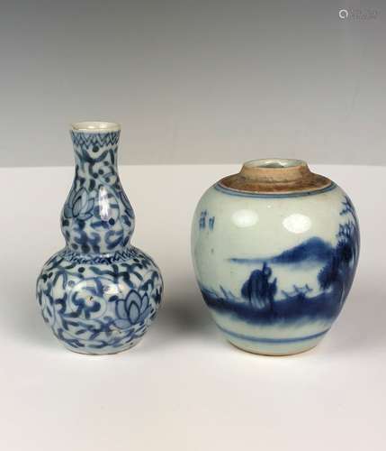 Porcelain Blue and White Double Gourd Vase and Jar