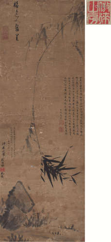 吴镇（1280～1354） 风篁雨石图 立轴 纸本