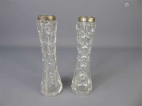 Two Silver-Topped Cut-Glass Bud Vases