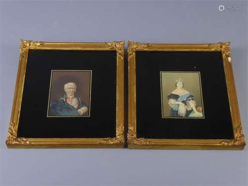 A Pair of Victorian Portrait Prints on Glass