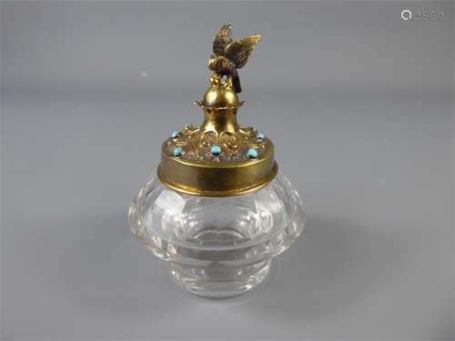 A Cut Glass and Brass Topped Ink Well