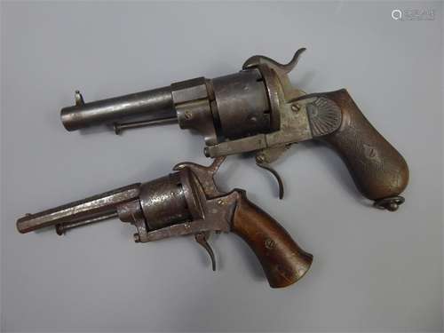 Two Belgium 7mm Pin Fire Revolvers. Provenance: The owner of this collection excavated Hailes Abbey in Winchcombe over many seasons