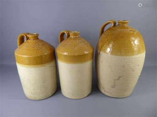 Three Large Local Interest Stoneware Two-Toned Flagons