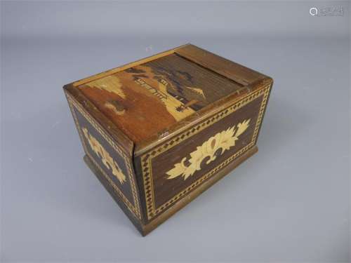 A Novelty Japanese Box Wood Marquetry Cigarette Dispenser