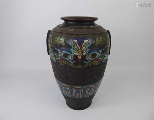 A Early 20th Century Japanese Champleve Enamel and Bronze Vase