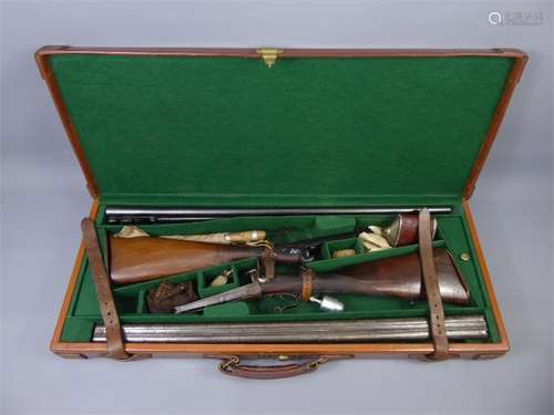 A Cased Pair of French Lefancheaux Double Barrel Pin-Fire Shotguns