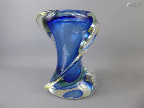 A Vintage GIno Onesto Murano Blue/Green Glass Spiral Vase