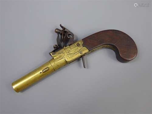 A 19th Century Ketland & Adams Box-Lock All-Brass Flintlock Pocket Pistol