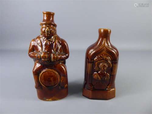 Circa Early 19th Century Brown Glazed Spirit Flasks