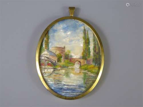 A Charming Victorian Oval Miniature Painting on Mother of Pearl