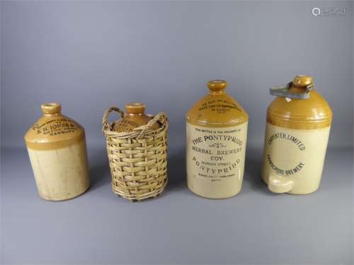 Four Stoneware West Country Flagons