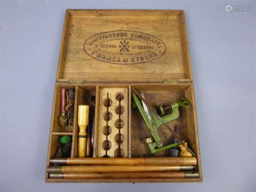 A French St Etienne Armoury Gun Cleaning Kit for 12-bore pin-fire and re-loading accessories