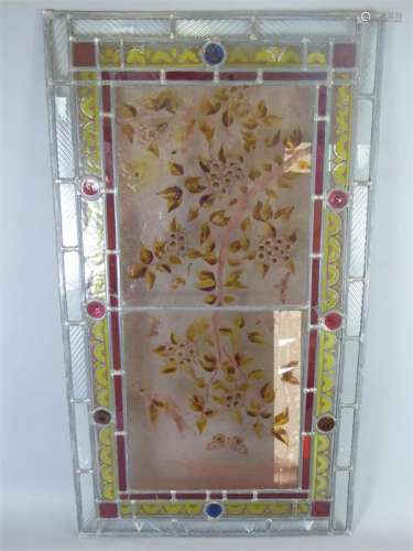 An Antique Decorative Stained Glass Panel with floral Design (previously from a window)