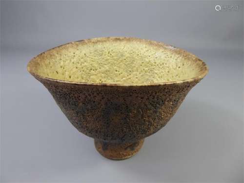 Chris Carter (1945- ) Brown and Black Oxidised Footed Bowl