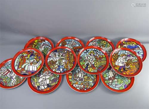 Twelve Poole Pottery Medieval Calendar Plates