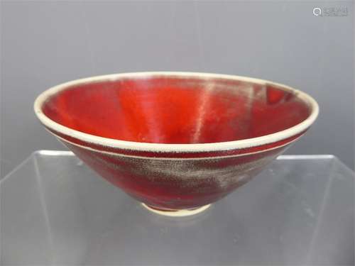 Robert Pooley (1958- ) Red and Cream Glazed Bowl