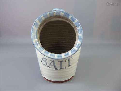 A Vintage Blue and Cream Stoneware Salt Cellar