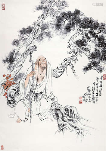 韩敏（b.1929） 罗汉 立轴 设色纸本