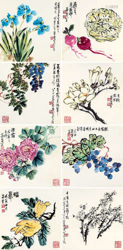 曹简楼（1913～2005） 花卉 册页 （八开） 设色纸本