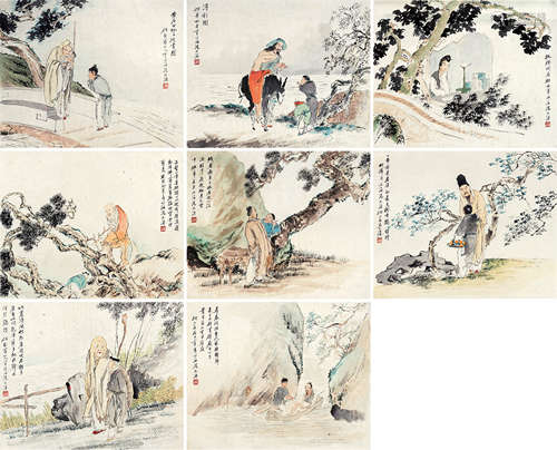 沈心海（1855～1941） 人物 册页 （八开） 设色纸本