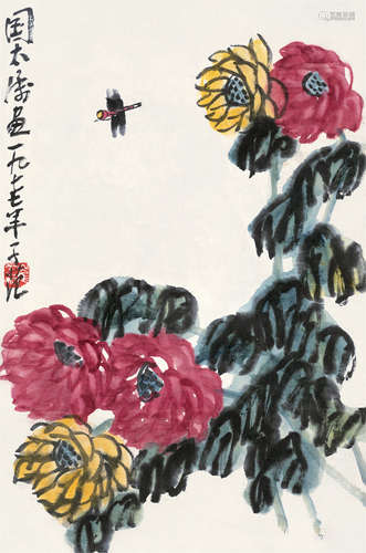 崔子范（1915～2011） 菊花蜻蜓 镜心 设色纸本