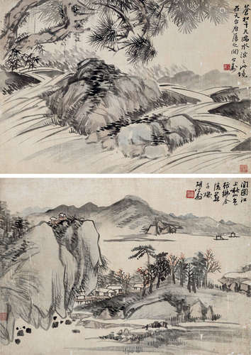 胡公寿（1823～1886） 山水 （二帧） 镜心 水墨绢本