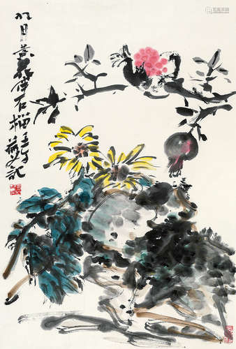 吴冠南（b.1950） 石榴 镜心 设色纸本