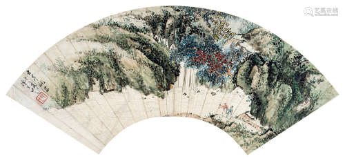 朱昂之（1764～1840） 古岸观泉 扇面 设色纸本