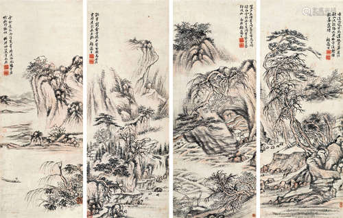 顾霭吉（清） 仿古山水 立轴 设色纸本