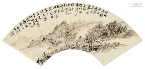 张鹏翀（1688～1745） 修竹垂杨 扇面 设色纸本