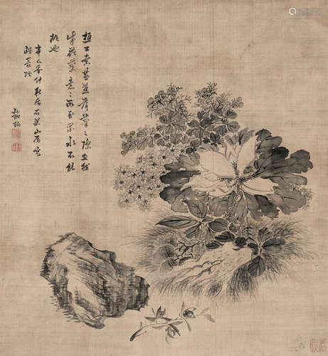 赵珣（明） 花果图 立轴 水墨绢本