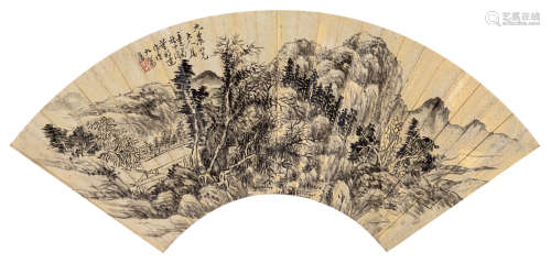 董邦达（1696～1769） 雨过空山 扇面 水墨金笺