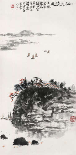 钱松嵒（1899～1985） 江天清远 立轴 设色纸本