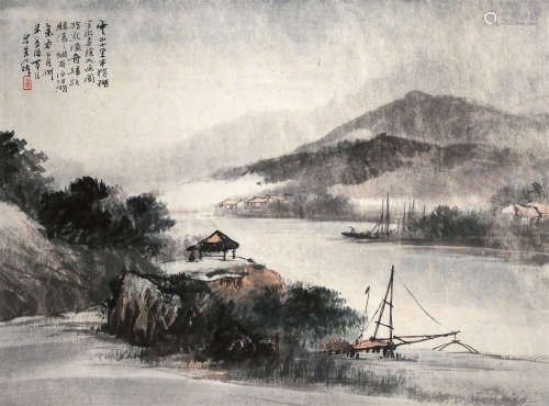 吴石僊（1845～1916） 雨景山水 立轴 设色纸本