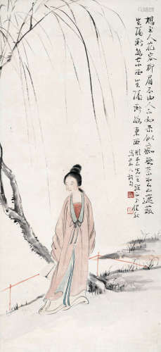 诸健秋（1890～1964） 柳荫仕女 镜心 设色纸本