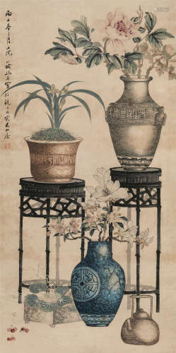 孔小瑜（1899～1984） 清供 立轴 设色纸本