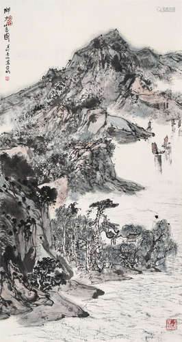 亚明（1924～2002） 湖光山色 立轴 设色纸本