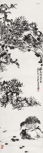 丁二仲（1868～1935） 苍松寿石 镜心 设色纸本