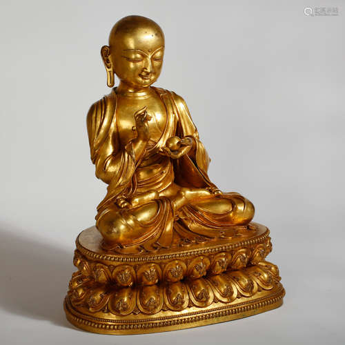 CHINESE GILT BRONZE FIGURE OF LOHAN