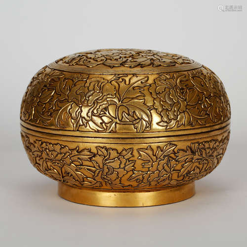 CHINESE GILT BRONZE COVER BOX