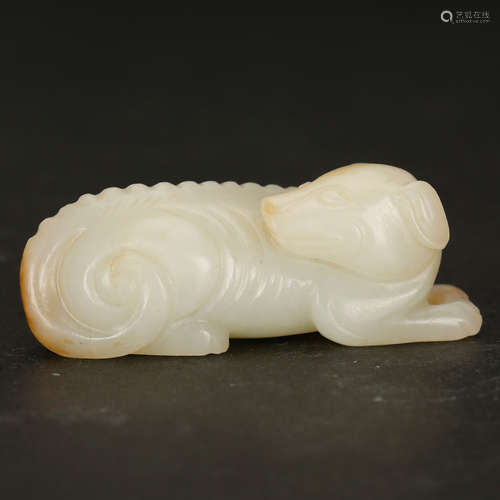 CHINESE WHITE JADE CARVED DOG