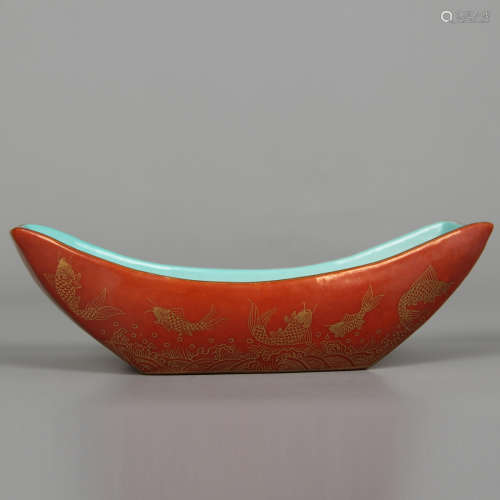 CHINESE CORAL AND TURQUOISE GLAZED PORCELAIN BOWL