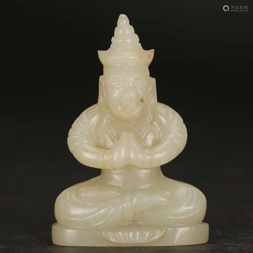 CHINESE WHITE JADE CARVED BUDDHA