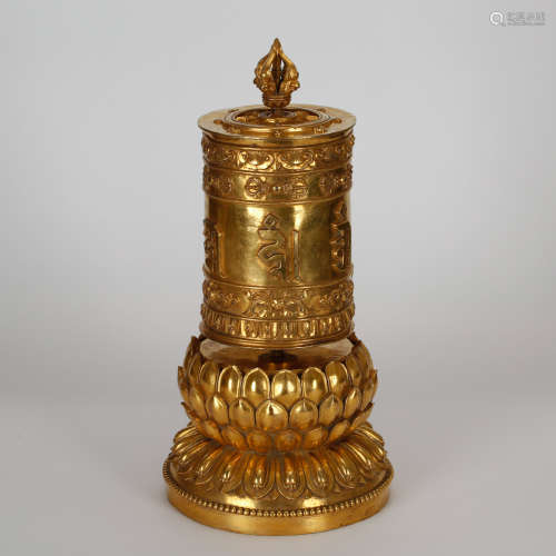 CHINESE GILT BRONZE SCRIPTURE CONTAINER