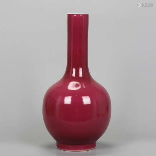 CHINESE OX BLOOD GLAZED BOTTLE VASE