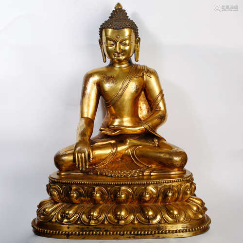 CHINESE GILT BRONZE SEATED SHAKYAMUNI