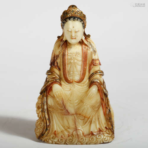 CHINESE SOAPSTONE CARVED GUANYIN