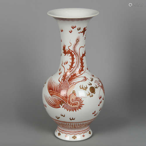 CHINESE IRON RED DRAGON AND PHOENIX VASE