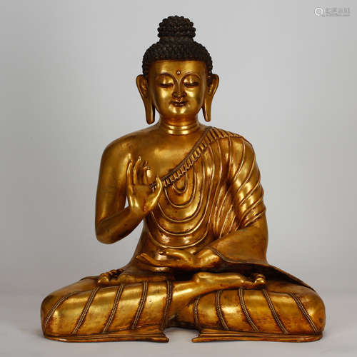 CHINESE GILT BRONZE SEATED SHAKYAMUNI