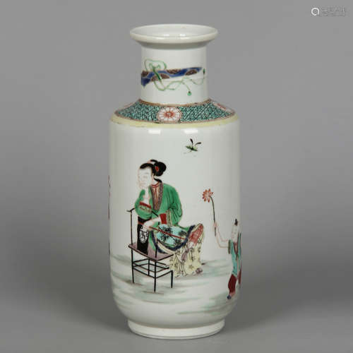 CHINESE FAMILLE VERTE ROULEAU VASE